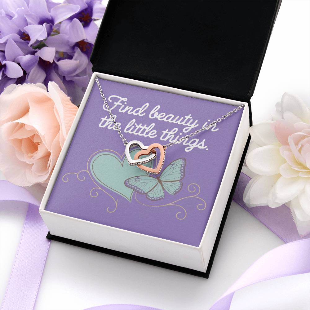Find Beauty in the Small Moments - Interlocking Hearts Necklace heartfelt gift for gratitude & mindfulness