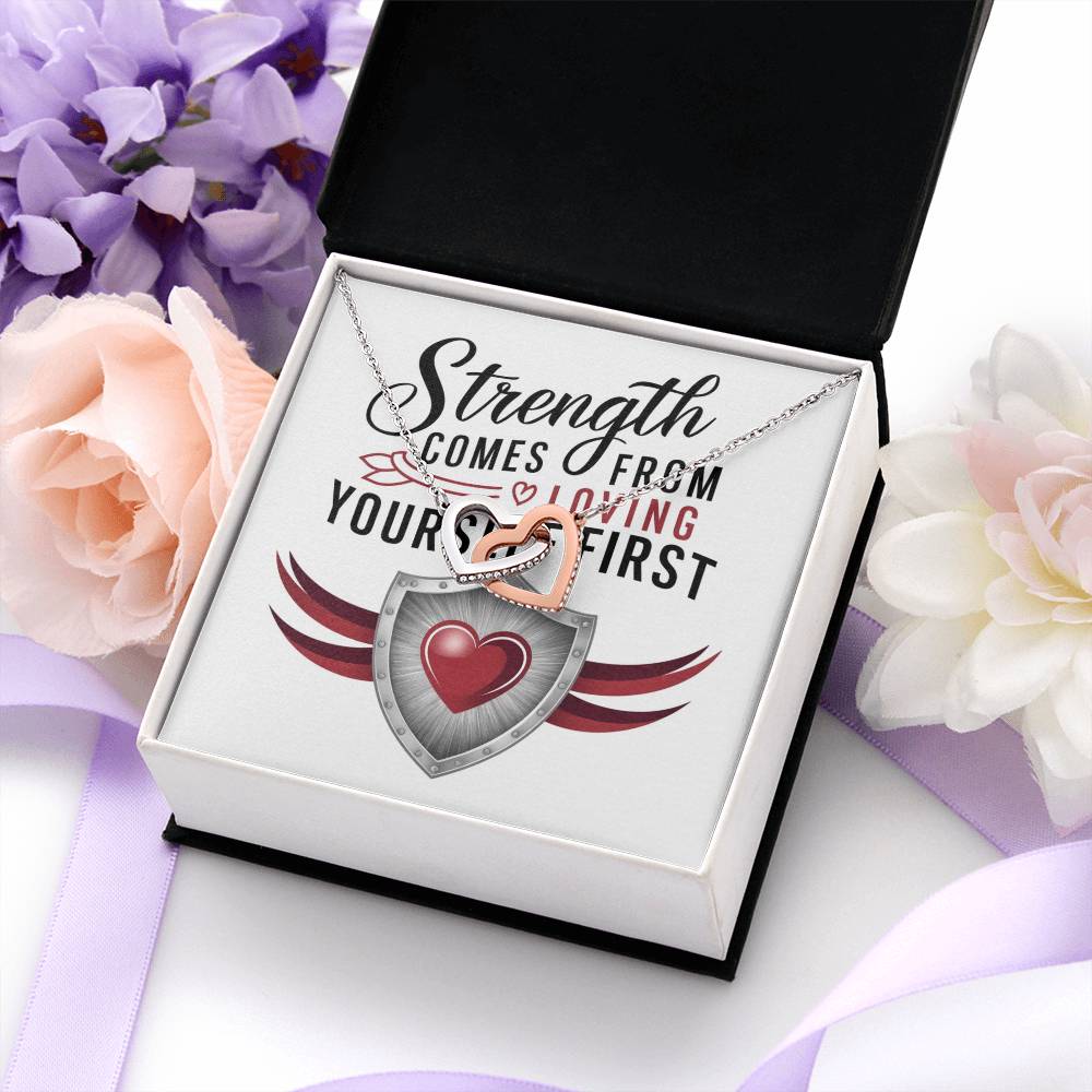 Strength Comes From Loving Yourself First - Interlocking Hearts Necklace uplifting self-belief jewelry