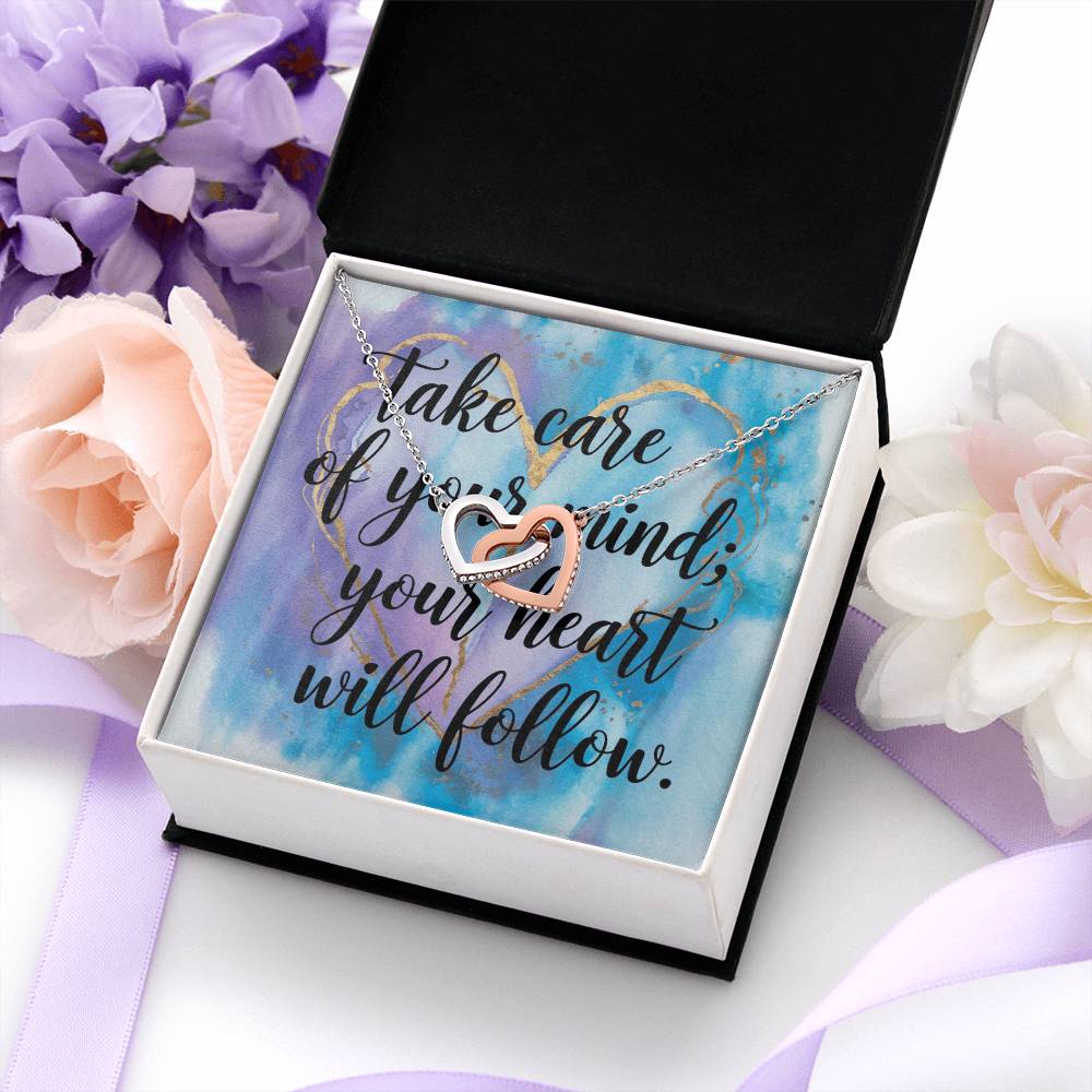 Take Care of Your Mind, Heart Will Follow - Interlocking Hearts Necklace supportive jewelry gift