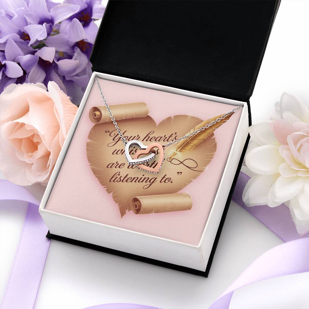 Your Heart's Whispers Are Worth Listening To: Interlocking Hearts Necklace - Mental Health Gift, Self-Love, Anxiety, PTSD Support