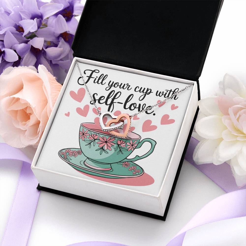 Fill Your Cup with Love - Interlocking Hearts Necklace self-care reminder jewelry for balance & positivity