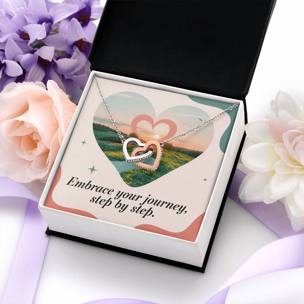 Embrace Your Journey, Step By Step: Interlocking Hearts Necklace - Mental Health Gift, Self-Love, Anxiety, PTSD Support