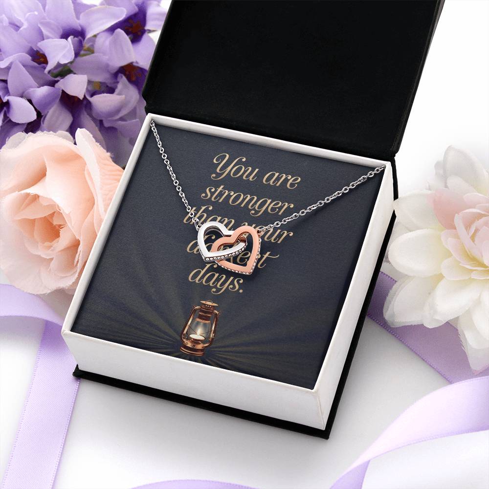 You Are Stronger Than Your Darkest Days: Interlocking Hearts Necklace - Mental Health Gift, Self-Love, Anxiety, PTSD Support