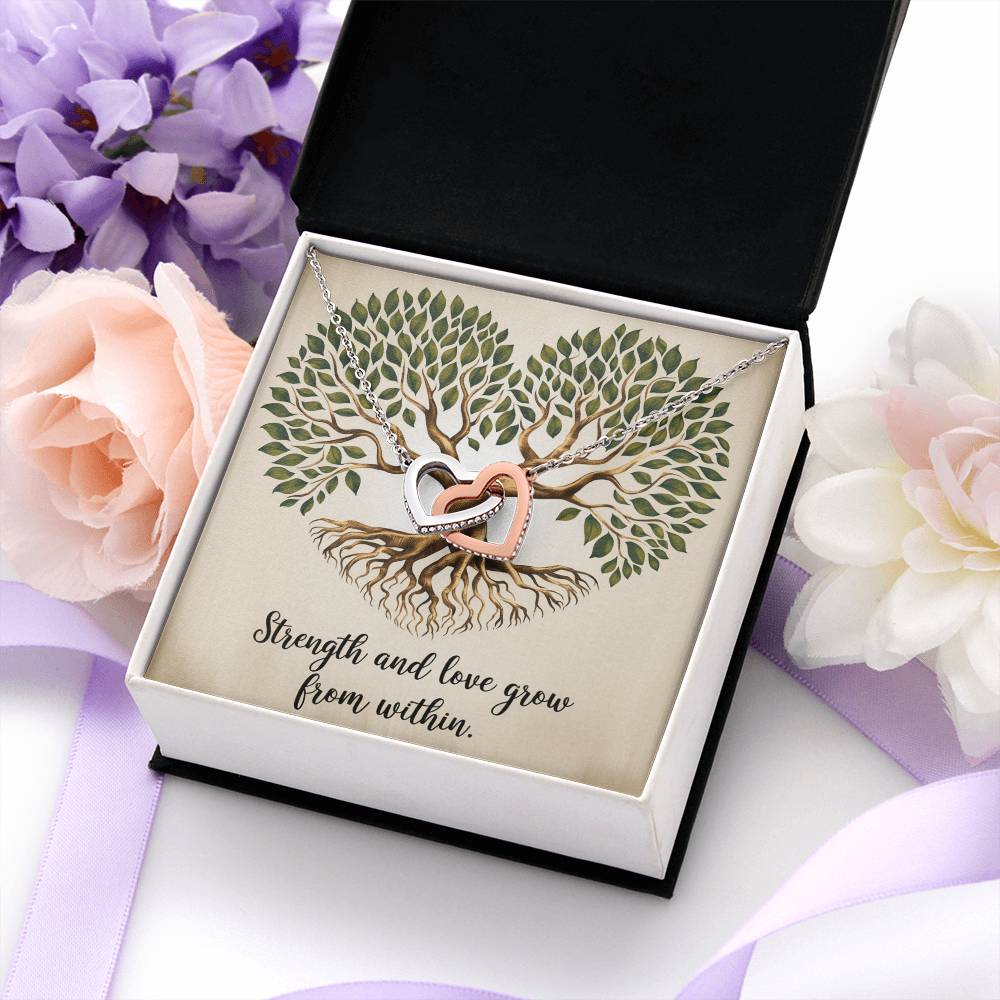 Strength and Love Grow From Within: Interlocking Hearts Necklace - Mental Health Gift, Self-Love, Anxiety, PTSD Support