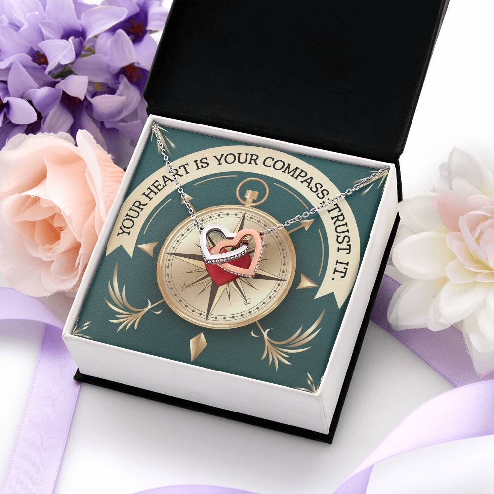 Your Heart Is Your Compass; Trust It: Interlocking Hearts Necklace - Mental Health Gift, Self-Love, Anxiety, PTSD Support