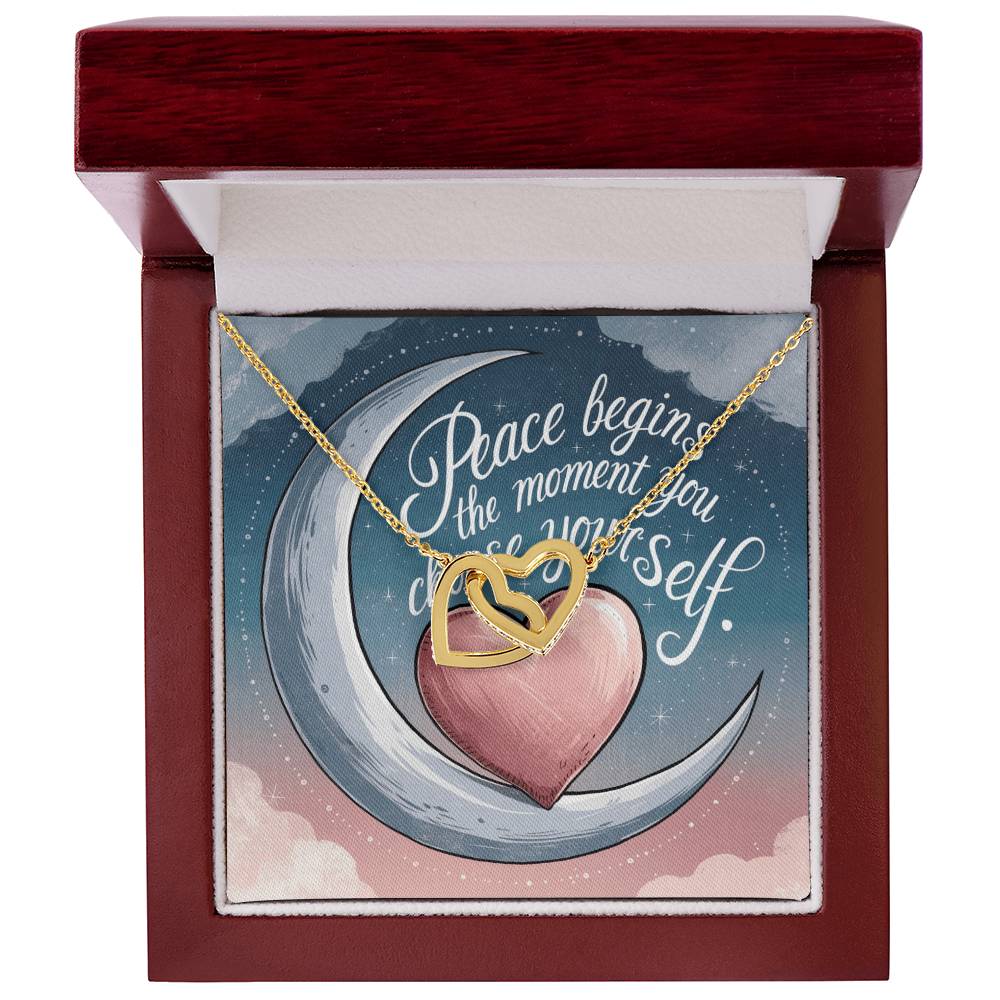 Peace Begins The Moment You Choose Yourself: Interlocking Hearts Necklace - Mental Health Gift, Self-Love, Anxiety, PTSD Support