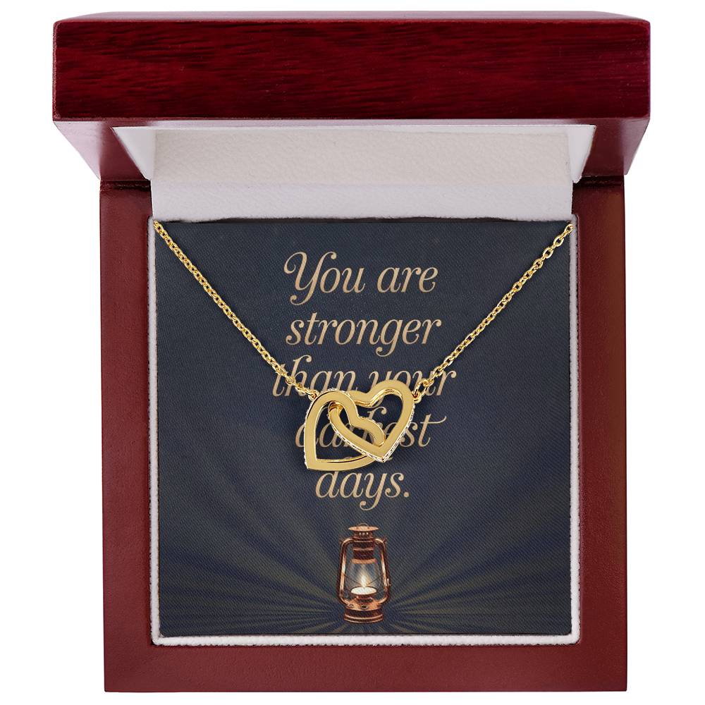 You Are Stronger Than Your Darkest Days: Interlocking Hearts Necklace - Mental Health Gift, Self-Love, Anxiety, PTSD Support