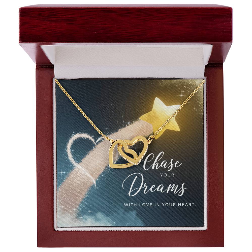 Chase Dreams with Love in Your Heart - Interlocking Hearts Necklace motivational jewelry for confidence