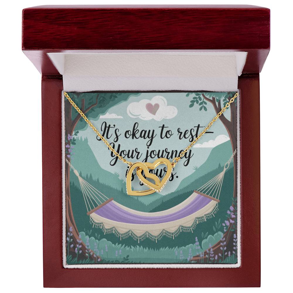 It's Okay To Rest - Your Journey Is Yours: Interlocking Hearts Necklace - Mental Health Gift, Self-Love, Anxiety, PTSD Support
