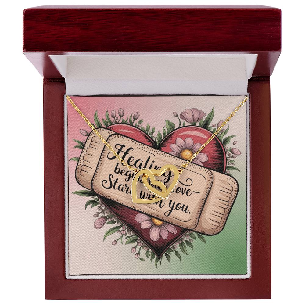 Healing Begins With Love - Start With You: Interlocking Hearts Necklace - Mental Health Gift, Self-Love, Anxiety, PTSD Support