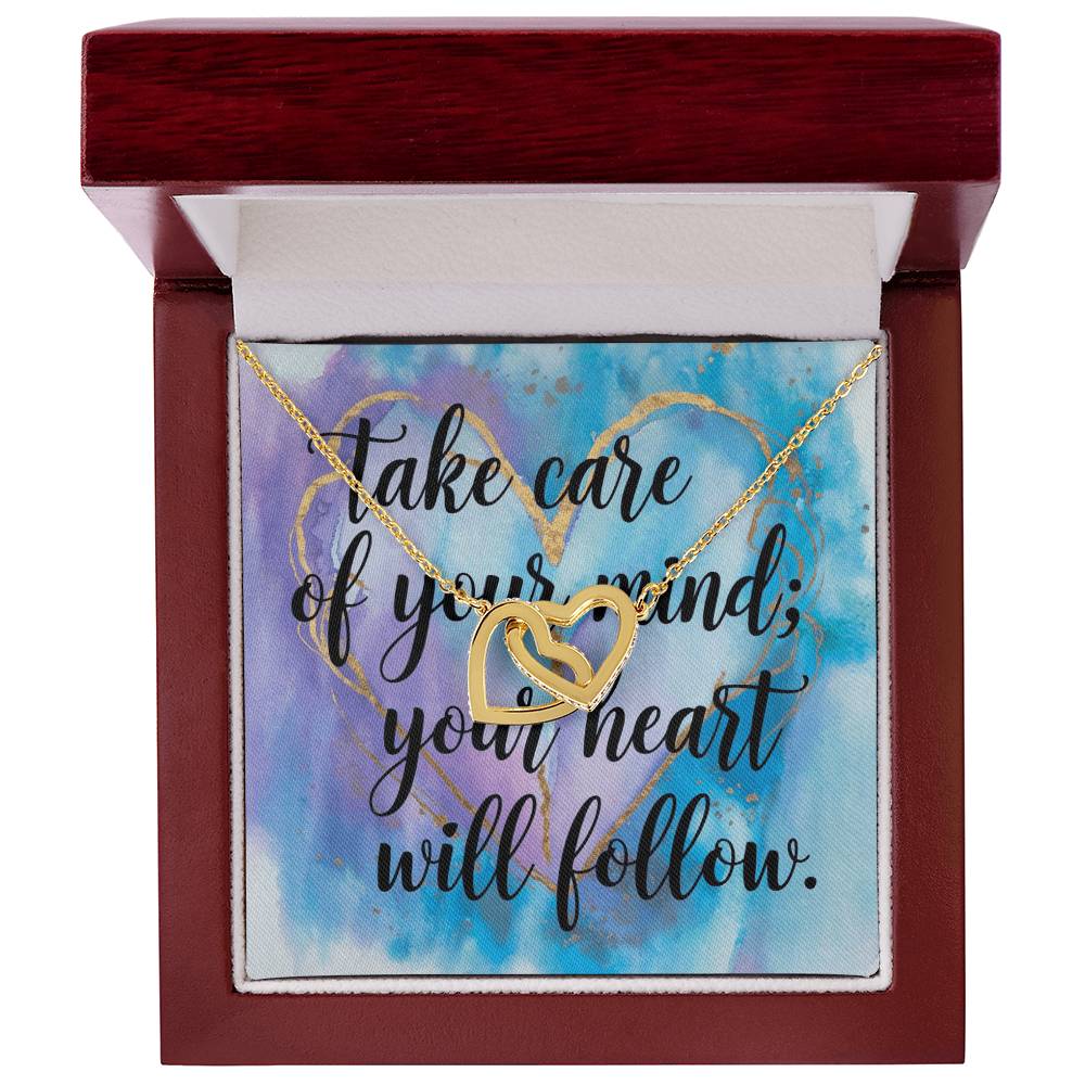 Take Care of Your Mind, Heart Will Follow - Interlocking Hearts Necklace supportive jewelry gift