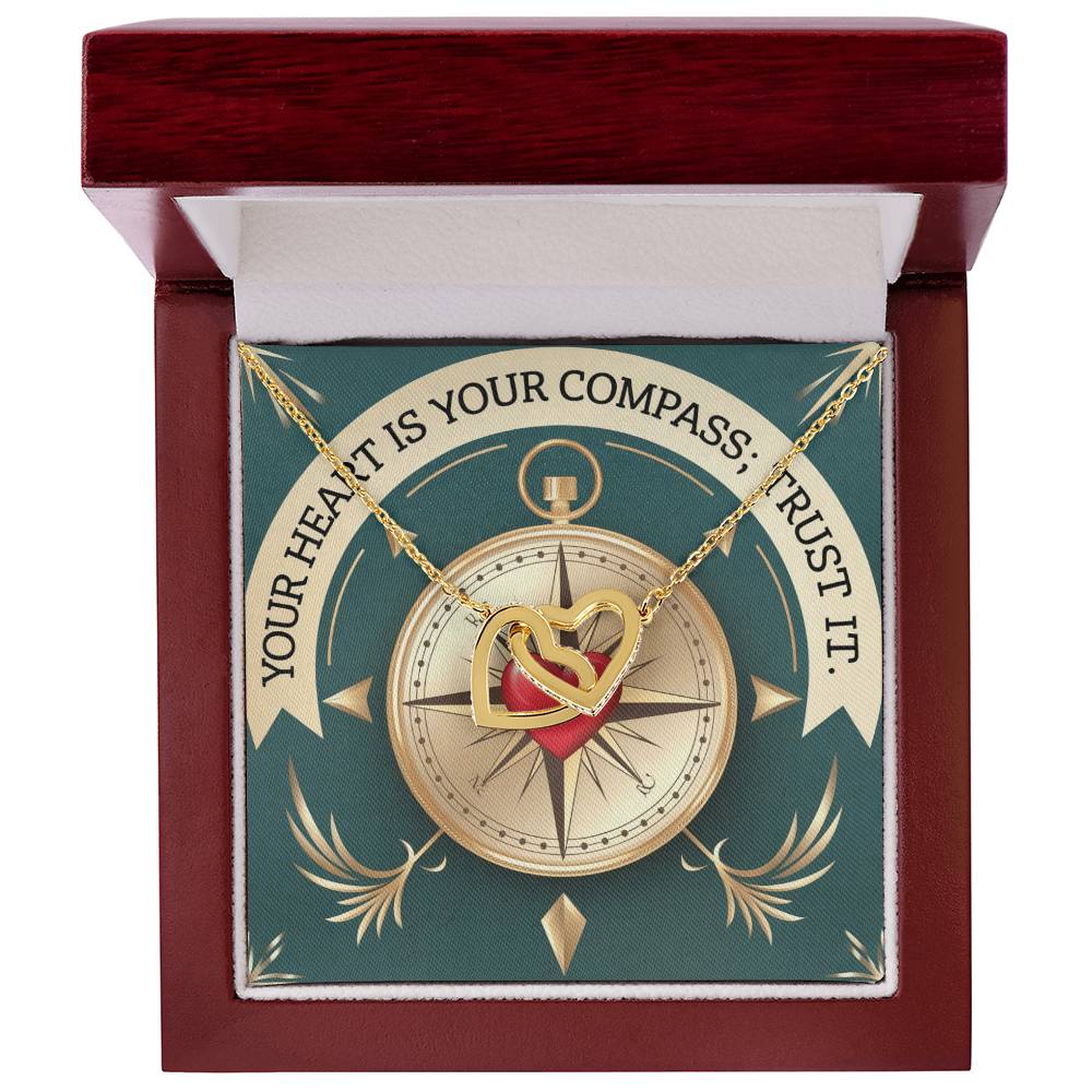 Your Heart Is Your Compass; Trust It: Interlocking Hearts Necklace - Mental Health Gift, Self-Love, Anxiety, PTSD Support