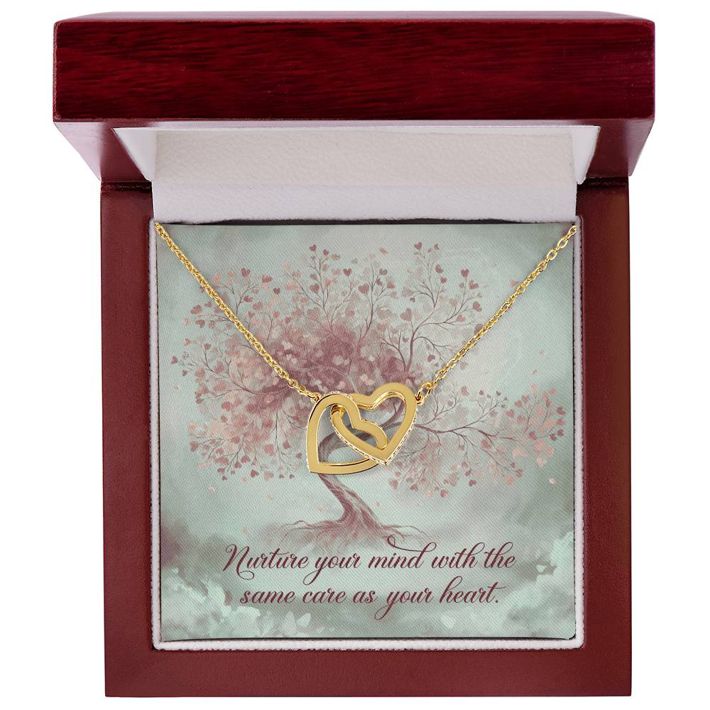 Nuture Your Mind With The Same Care As Your Heart: Interlocking Hearts Necklace - Mental Health Gift, Self-Love, Anxiety, PTSD Support