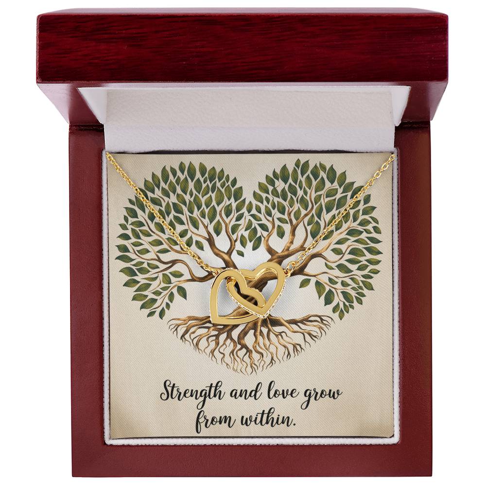 Strength and Love Grow From Within: Interlocking Hearts Necklace - Mental Health Gift, Self-Love, Anxiety, PTSD Support