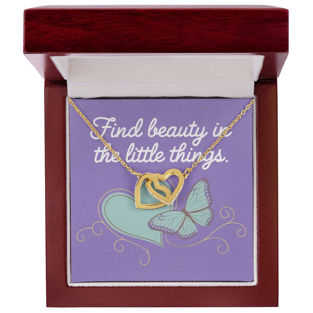 Find Beauty in the Small Moments - Interlocking Hearts Necklace heartfelt gift for gratitude & mindfulness
