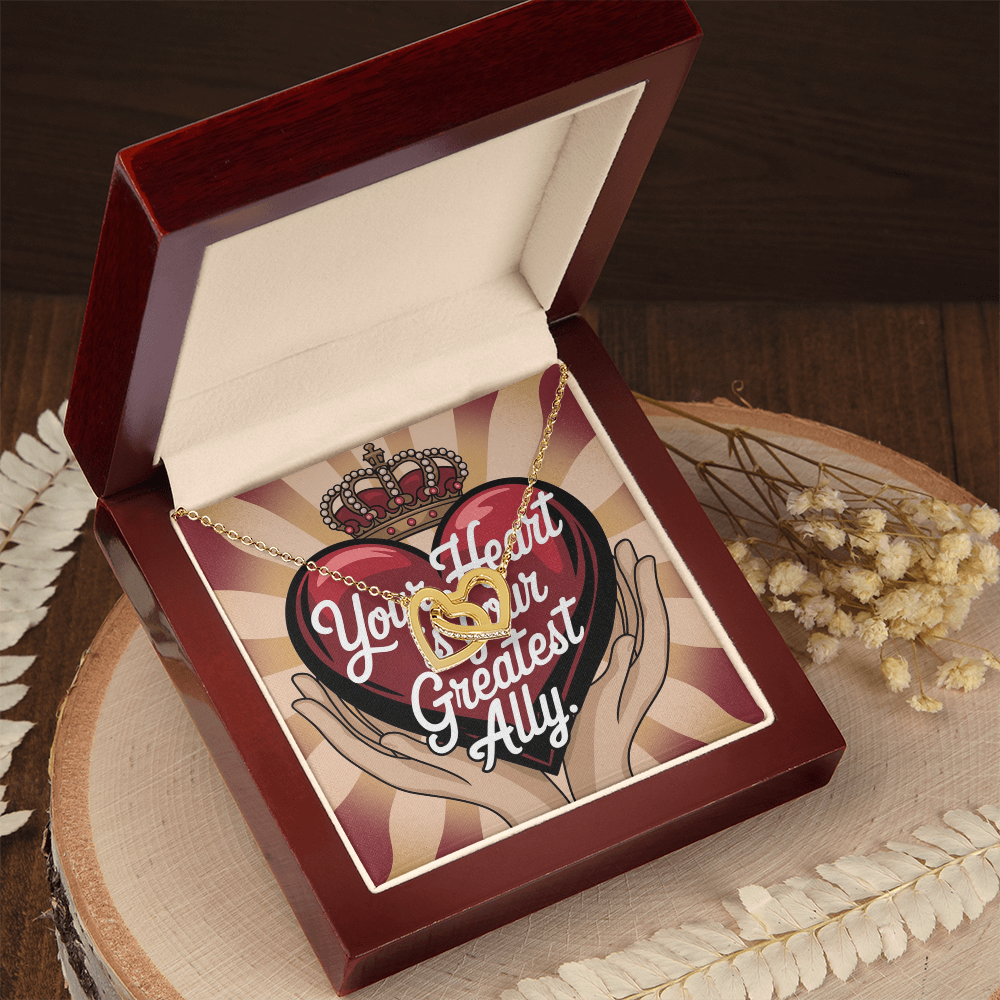 Your Heart Is Your Greatest Ally: Interlocking Hearts Necklace - Mental Health Gift, Self-Love, Anxiety, PTSD Support