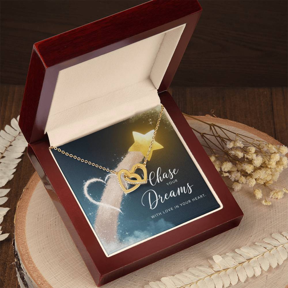 Chase Dreams with Love in Your Heart - Interlocking Hearts Necklace motivational jewelry for confidence
