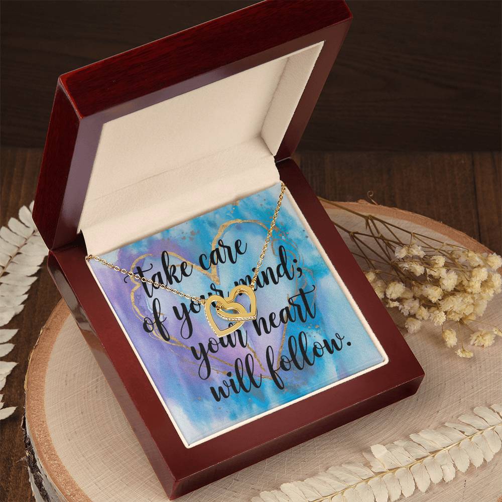 Take Care of Your Mind, Heart Will Follow - Interlocking Hearts Necklace supportive jewelry gift