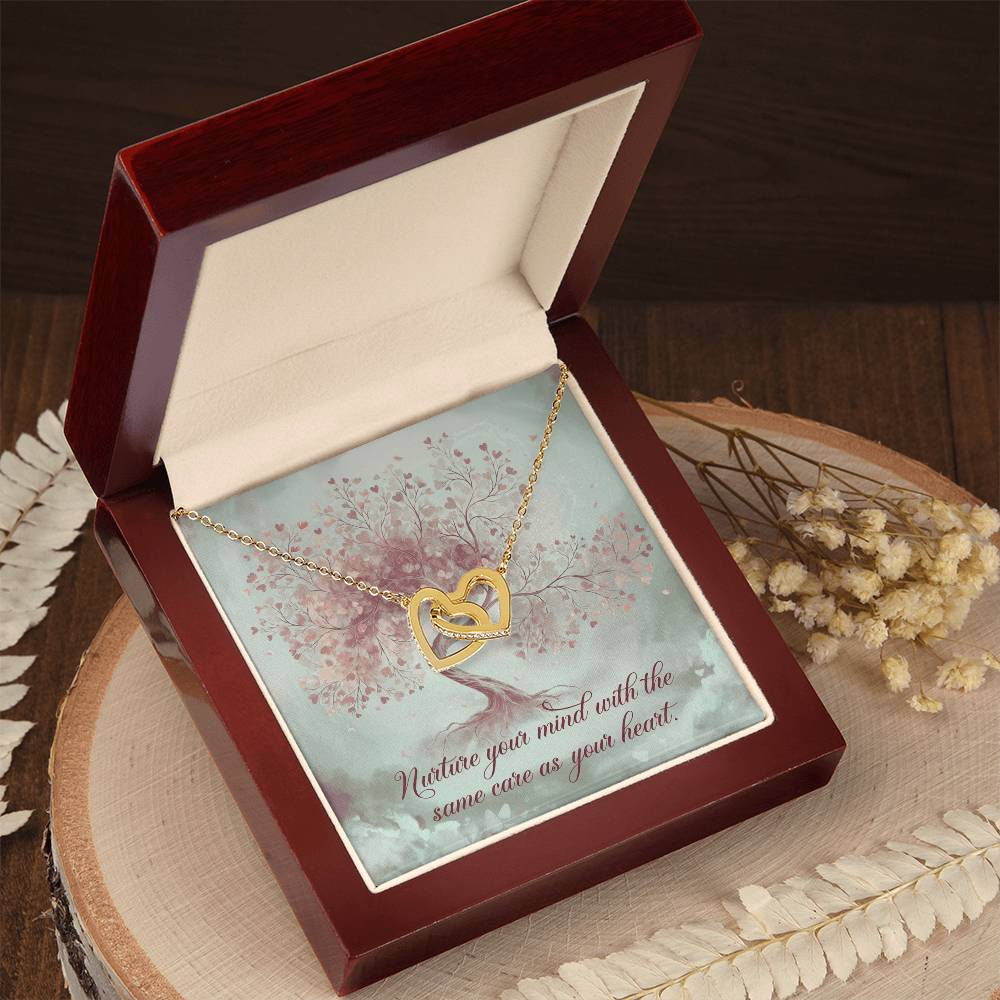 Nuture Your Mind With The Same Care As Your Heart: Interlocking Hearts Necklace - Mental Health Gift, Self-Love, Anxiety, PTSD Support