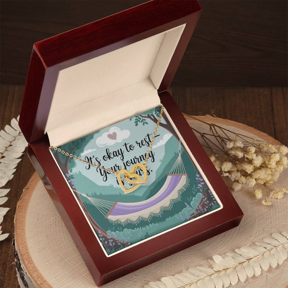 It's Okay To Rest - Your Journey Is Yours: Interlocking Hearts Necklace - Mental Health Gift, Self-Love, Anxiety, PTSD Support