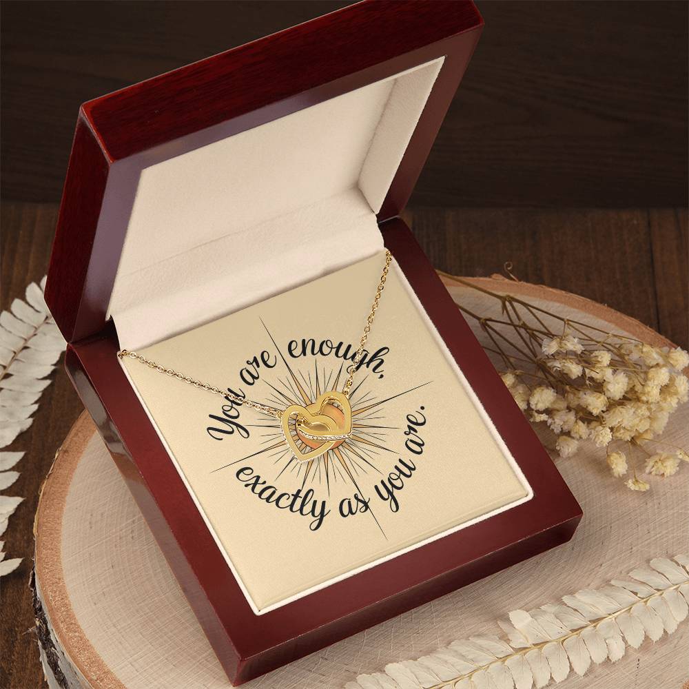 You Are Enough, Exactly As You Are: Interlocking Hearts Necklace - Mental Health Gift, Self-Love, Anxiety, PTSD Support