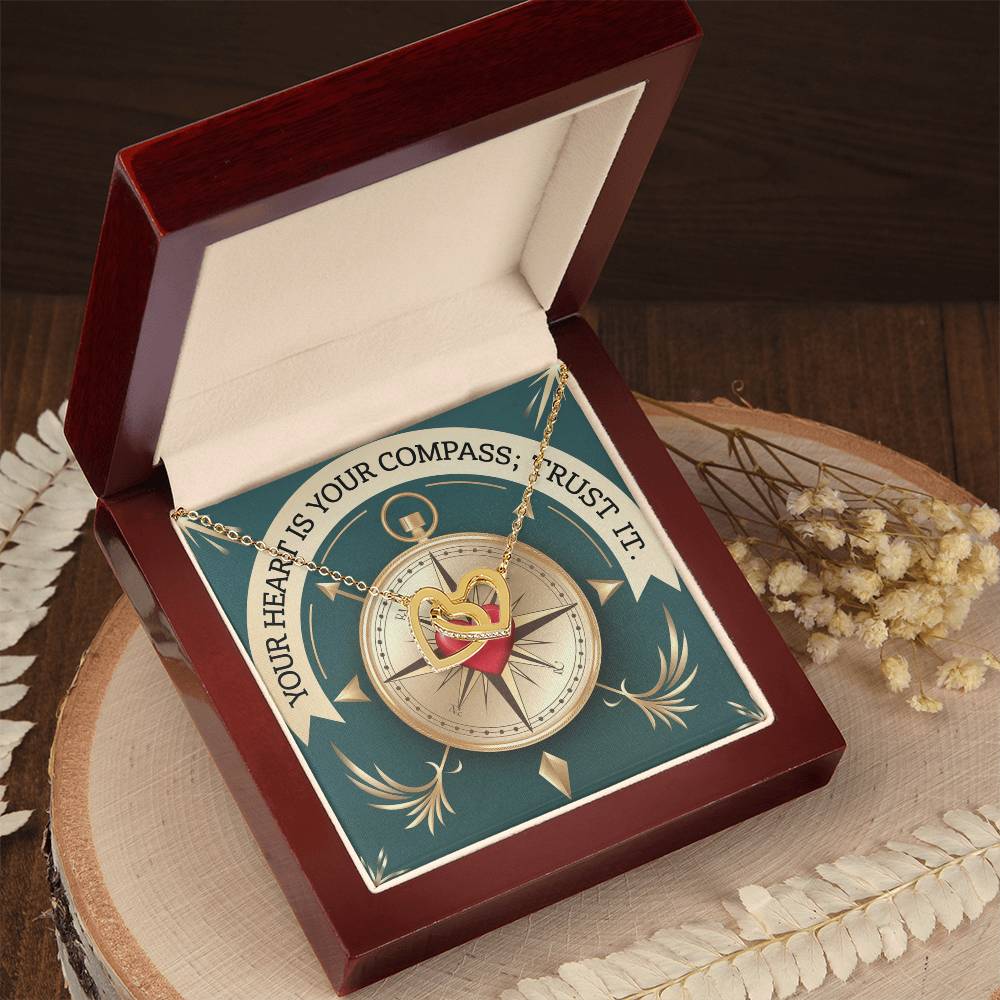 Your Heart Is Your Compass; Trust It: Interlocking Hearts Necklace - Mental Health Gift, Self-Love, Anxiety, PTSD Support