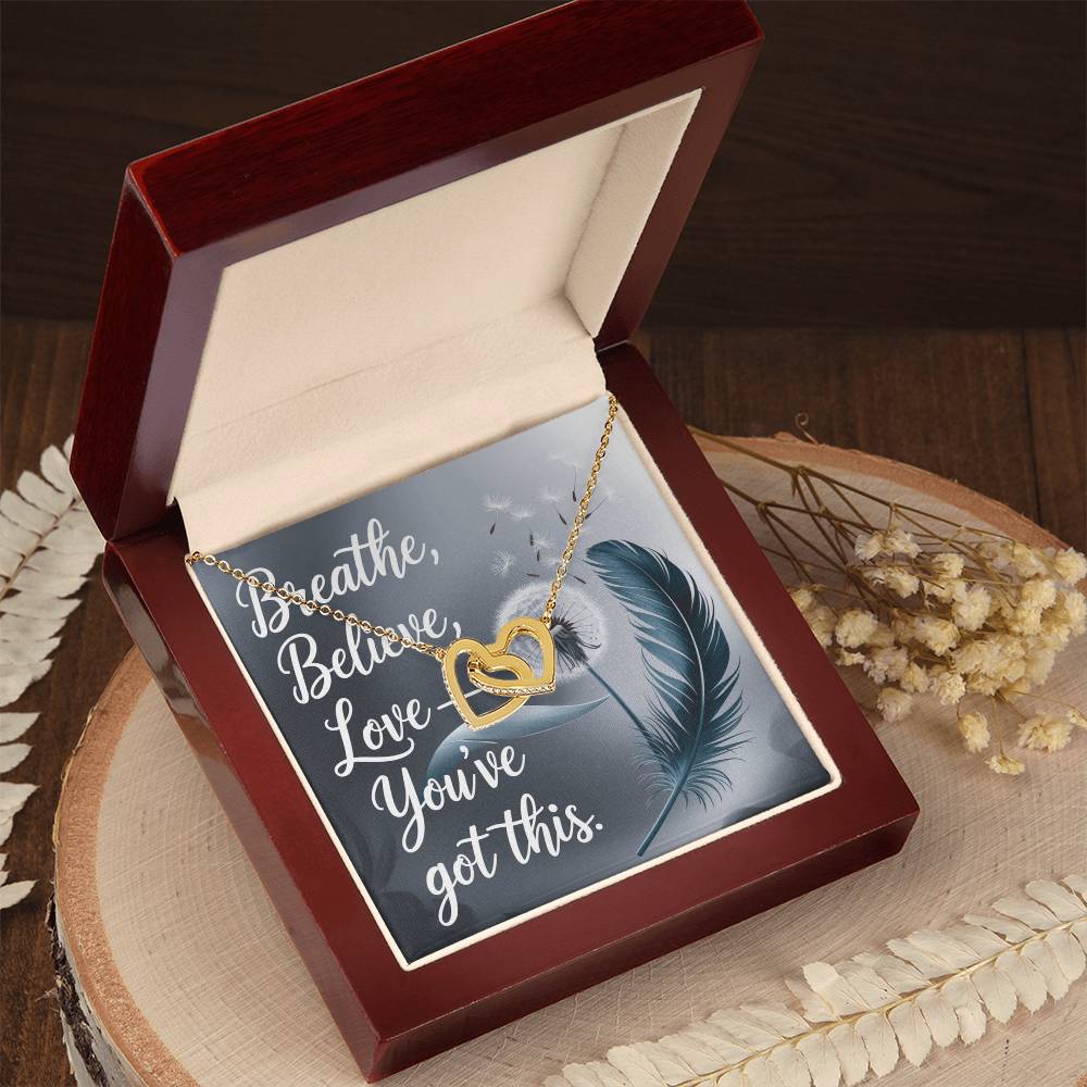 Breathe, Believe, Love - Interlocking Hearts Necklace encouragement gift for positivity & resilience