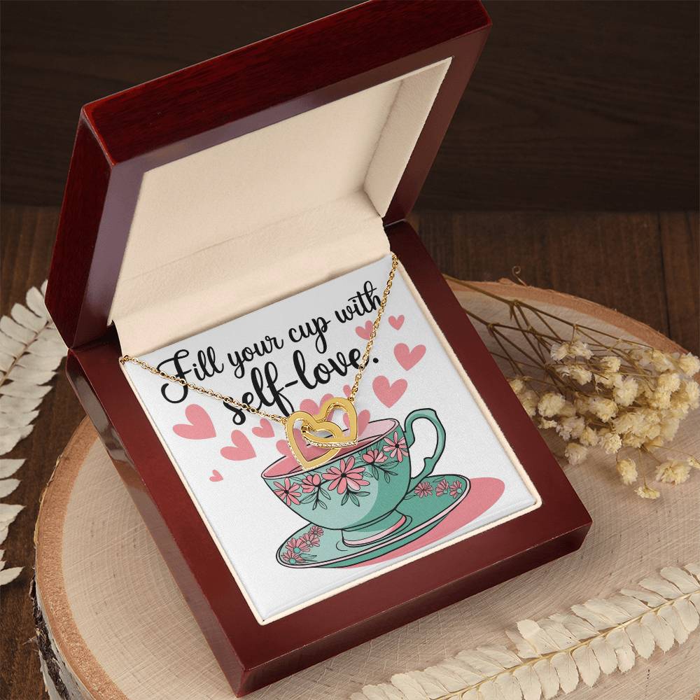 Fill Your Cup with Love - Interlocking Hearts Necklace self-care reminder jewelry for balance & positivity