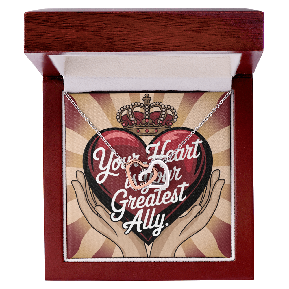 Your Heart Is Your Greatest Ally: Interlocking Hearts Necklace - Mental Health Gift, Self-Love, Anxiety, PTSD Support