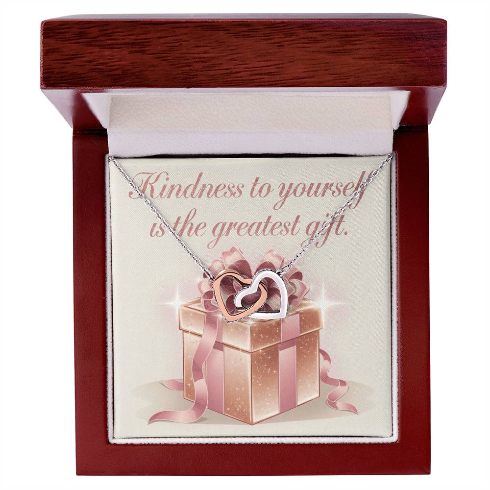 Kindness To Yourself Is The Greatest Gift: Interlocking Hearts Necklace - Mental Health Gift, Self-Love, Anxiety, PTSD Support