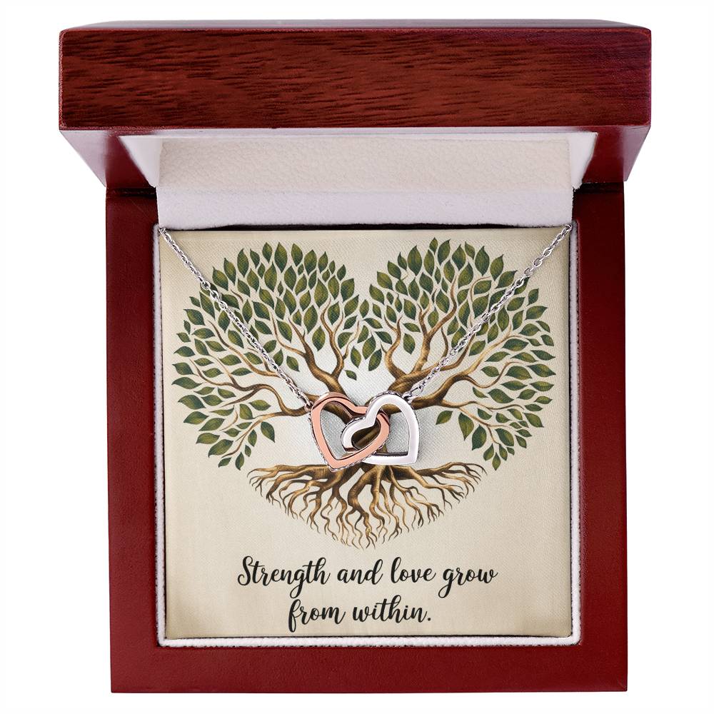 Strength and Love Grow From Within: Interlocking Hearts Necklace - Mental Health Gift, Self-Love, Anxiety, PTSD Support