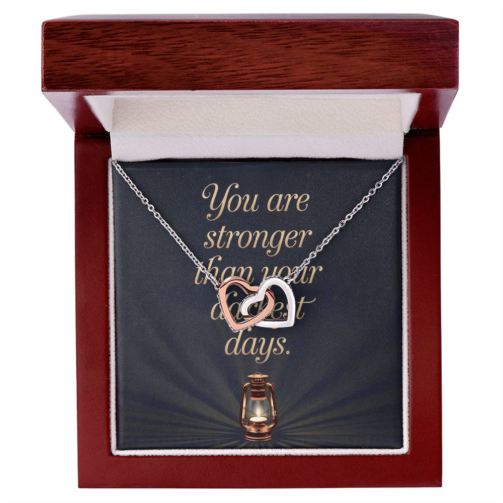 You Are Stronger Than Your Darkest Days: Interlocking Hearts Necklace - Mental Health Gift, Self-Love, Anxiety, PTSD Support