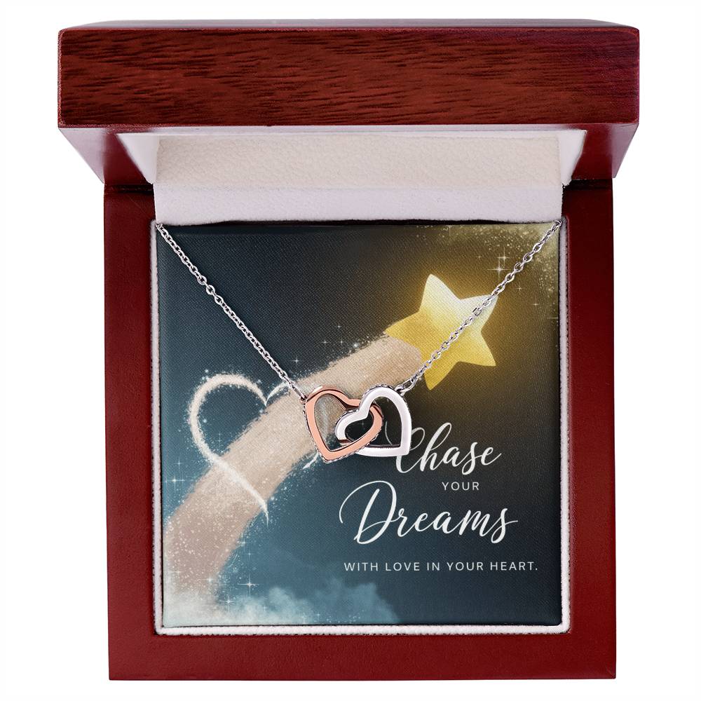 Chase Dreams with Love in Your Heart - Interlocking Hearts Necklace motivational jewelry for confidence
