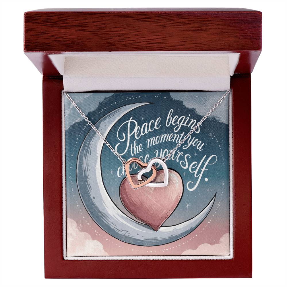 Peace Begins The Moment You Choose Yourself: Interlocking Hearts Necklace - Mental Health Gift, Self-Love, Anxiety, PTSD Support