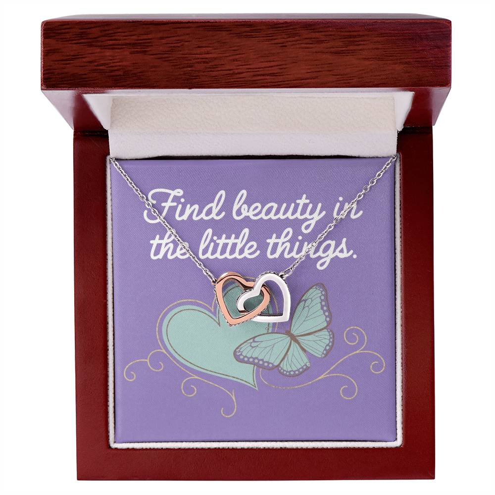 Find Beauty in the Small Moments - Interlocking Hearts Necklace heartfelt gift for gratitude & mindfulness