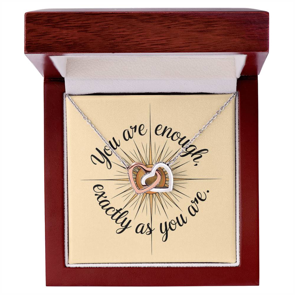 You Are Enough, Exactly As You Are: Interlocking Hearts Necklace - Mental Health Gift, Self-Love, Anxiety, PTSD Support