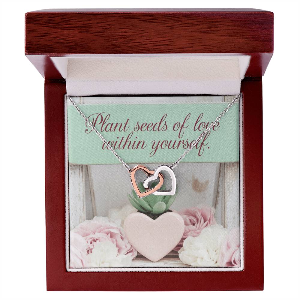 Plant Seeds Of Love Within Yourself: Interlocking Hearts Necklace - Mental Health Gift, Self-Love, Anxiety, PTSD Support