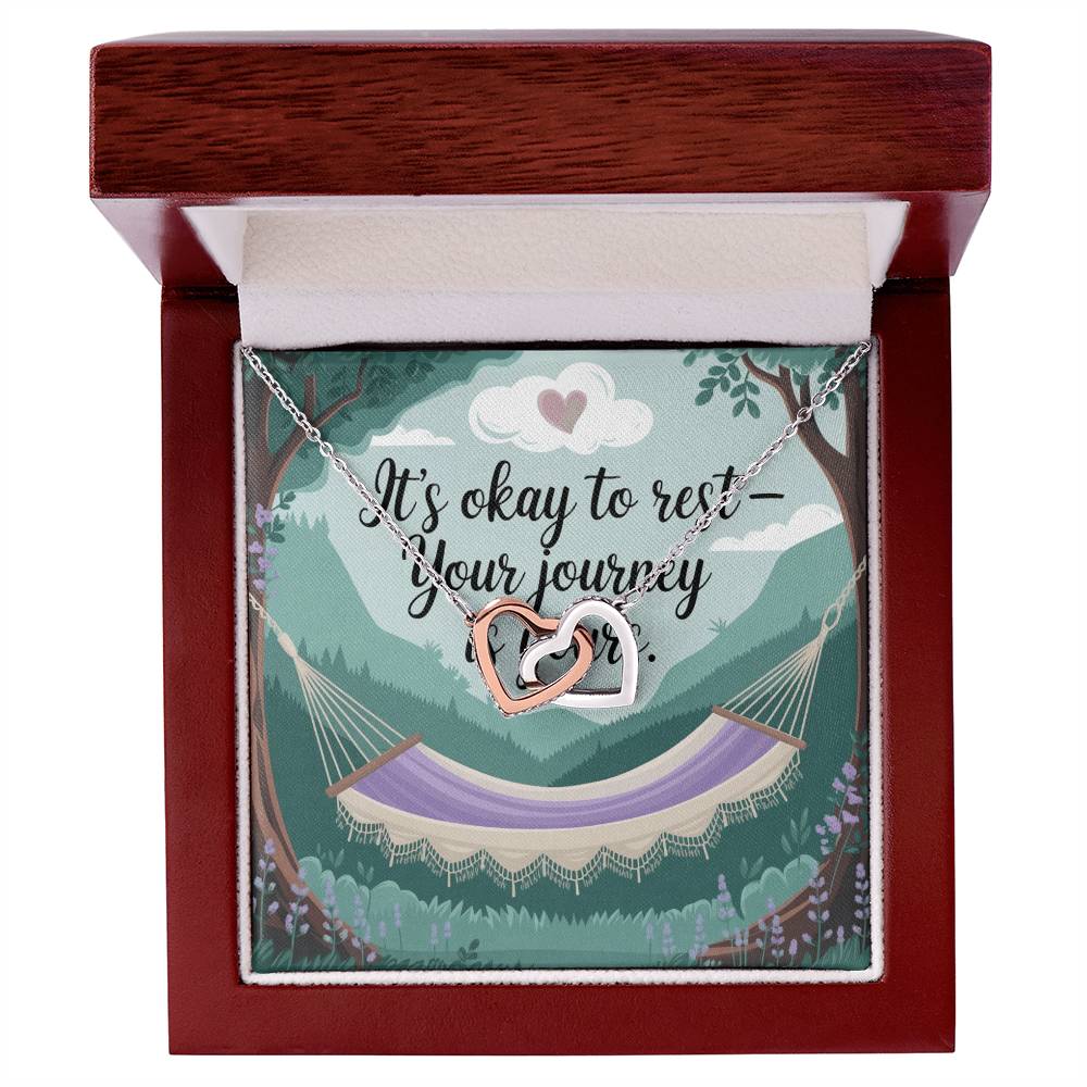 It's Okay To Rest - Your Journey Is Yours: Interlocking Hearts Necklace - Mental Health Gift, Self-Love, Anxiety, PTSD Support