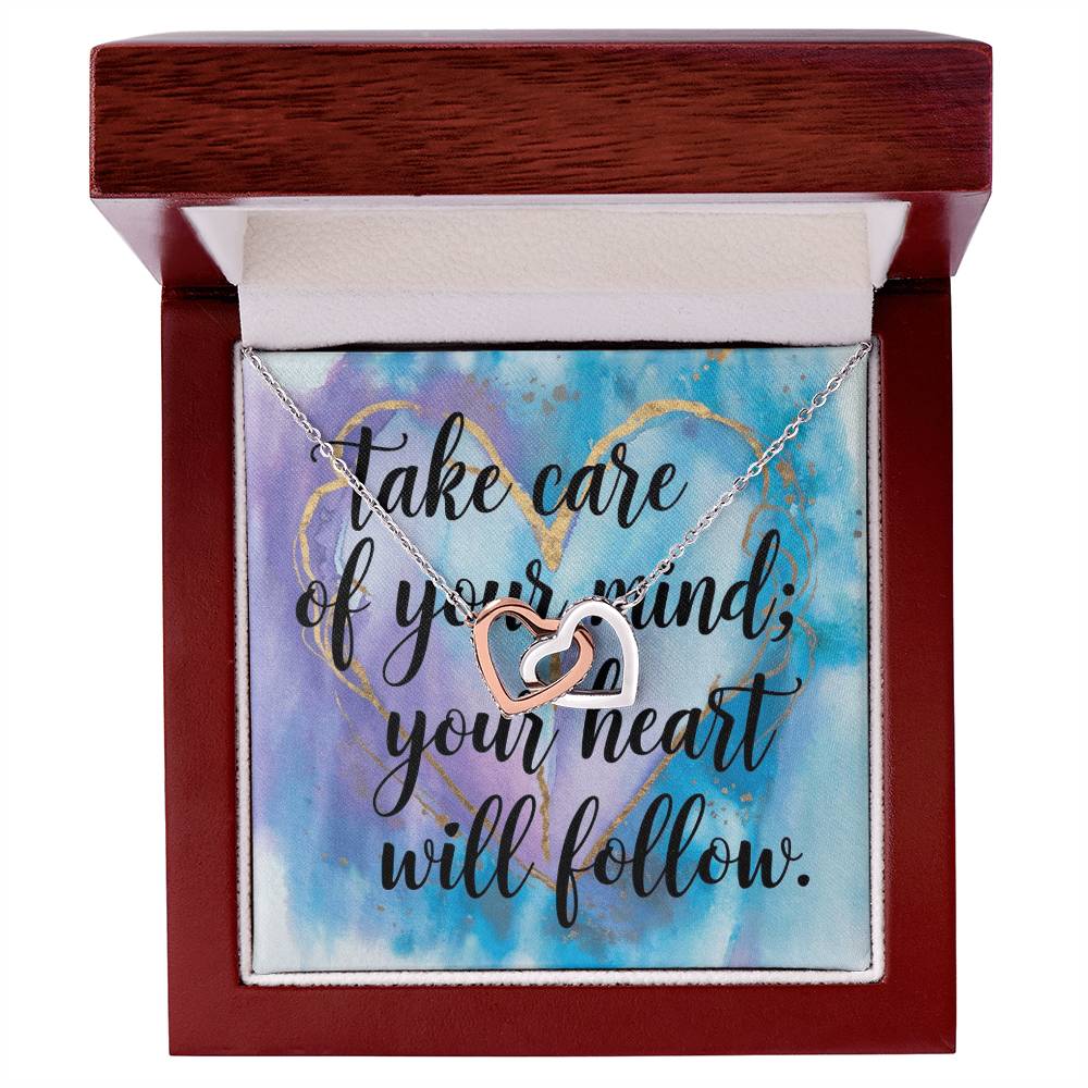 Take Care of Your Mind, Heart Will Follow - Interlocking Hearts Necklace supportive jewelry gift