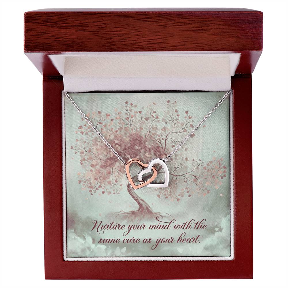 Nuture Your Mind With The Same Care As Your Heart: Interlocking Hearts Necklace - Mental Health Gift, Self-Love, Anxiety, PTSD Support