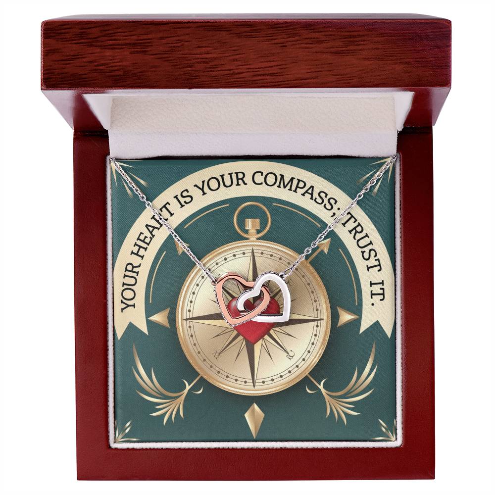 Your Heart Is Your Compass; Trust It: Interlocking Hearts Necklace - Mental Health Gift, Self-Love, Anxiety, PTSD Support