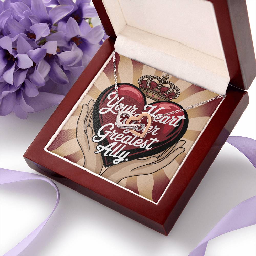 Your Heart Is Your Greatest Ally: Interlocking Hearts Necklace - Mental Health Gift, Self-Love, Anxiety, PTSD Support