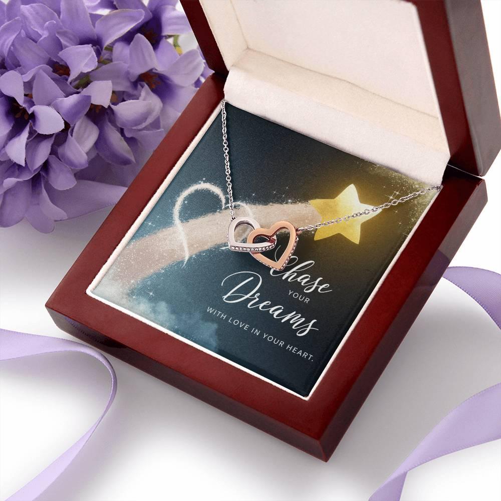 Chase Dreams with Love in Your Heart - Interlocking Hearts Necklace motivational jewelry for confidence