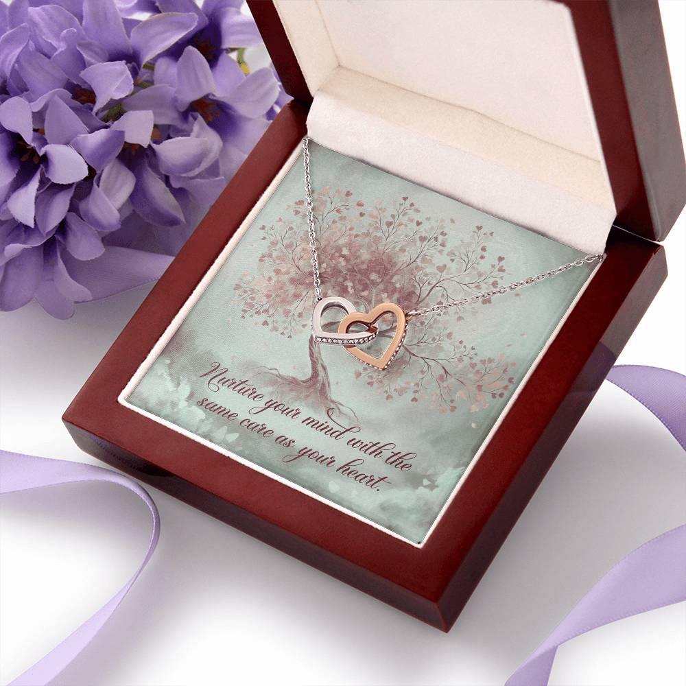 Nuture Your Mind With The Same Care As Your Heart: Interlocking Hearts Necklace - Mental Health Gift, Self-Love, Anxiety, PTSD Support
