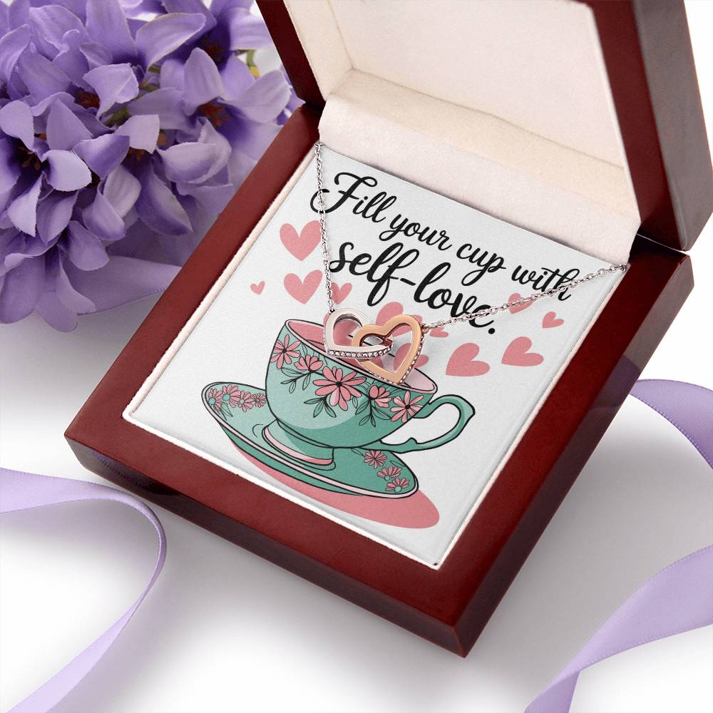 Fill Your Cup with Love - Interlocking Hearts Necklace self-care reminder jewelry for balance & positivity