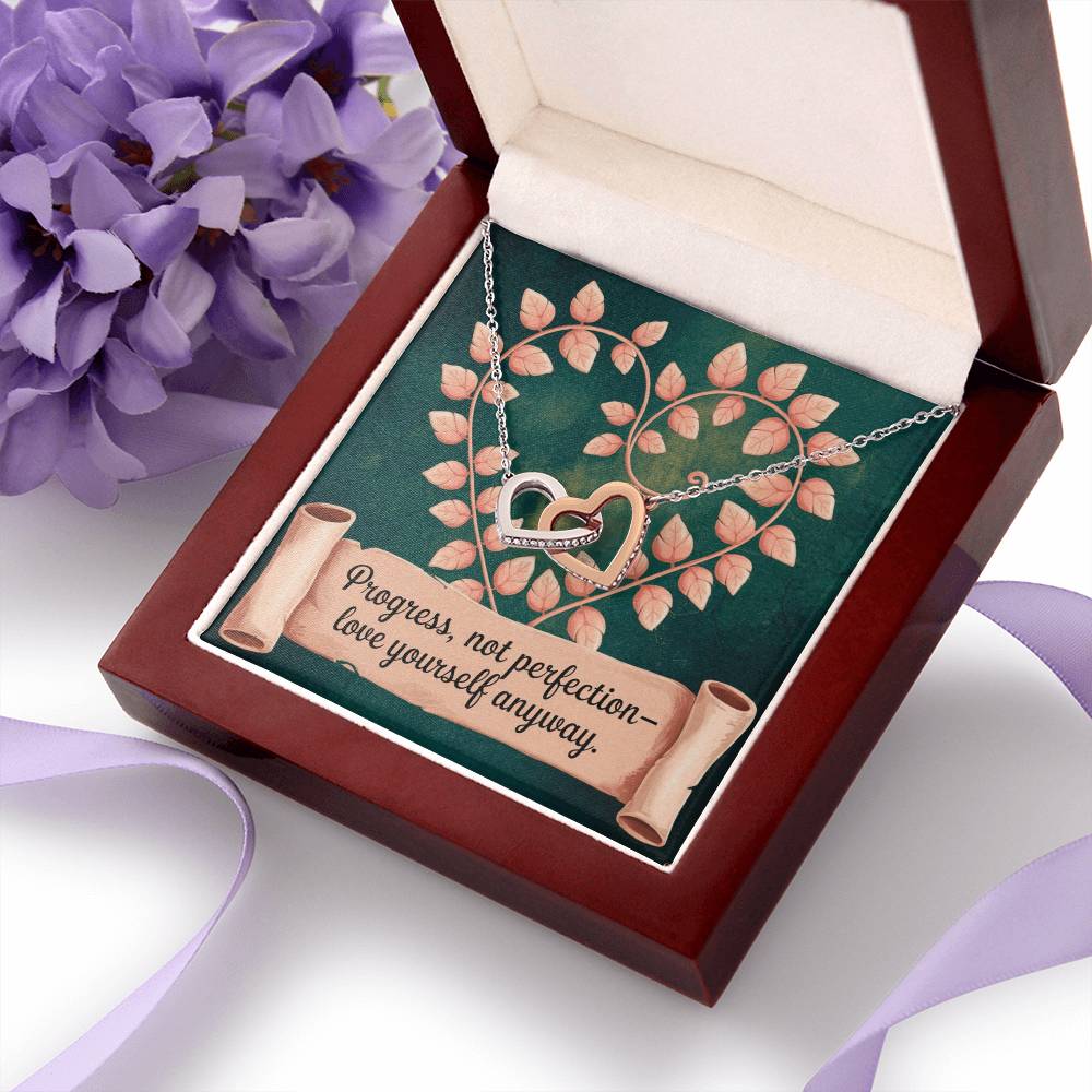 Progress, Not Perfection - Interlocking Hearts Necklace motivational self-acceptance jewelry gift