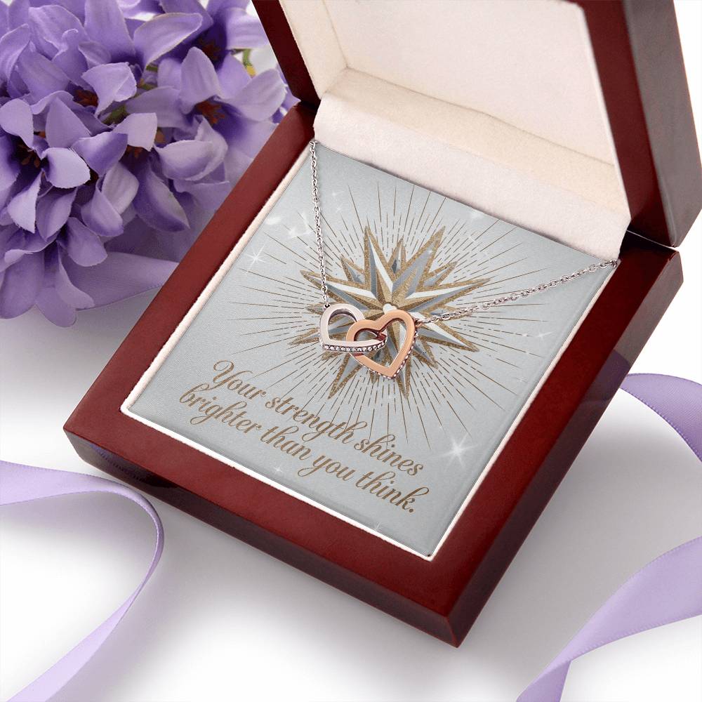 Your Strength Shines Brighter Than You Think: Interlocking Hearts Necklace - Mental Health Gift, Self-Love, Anxiety, PTSD Support