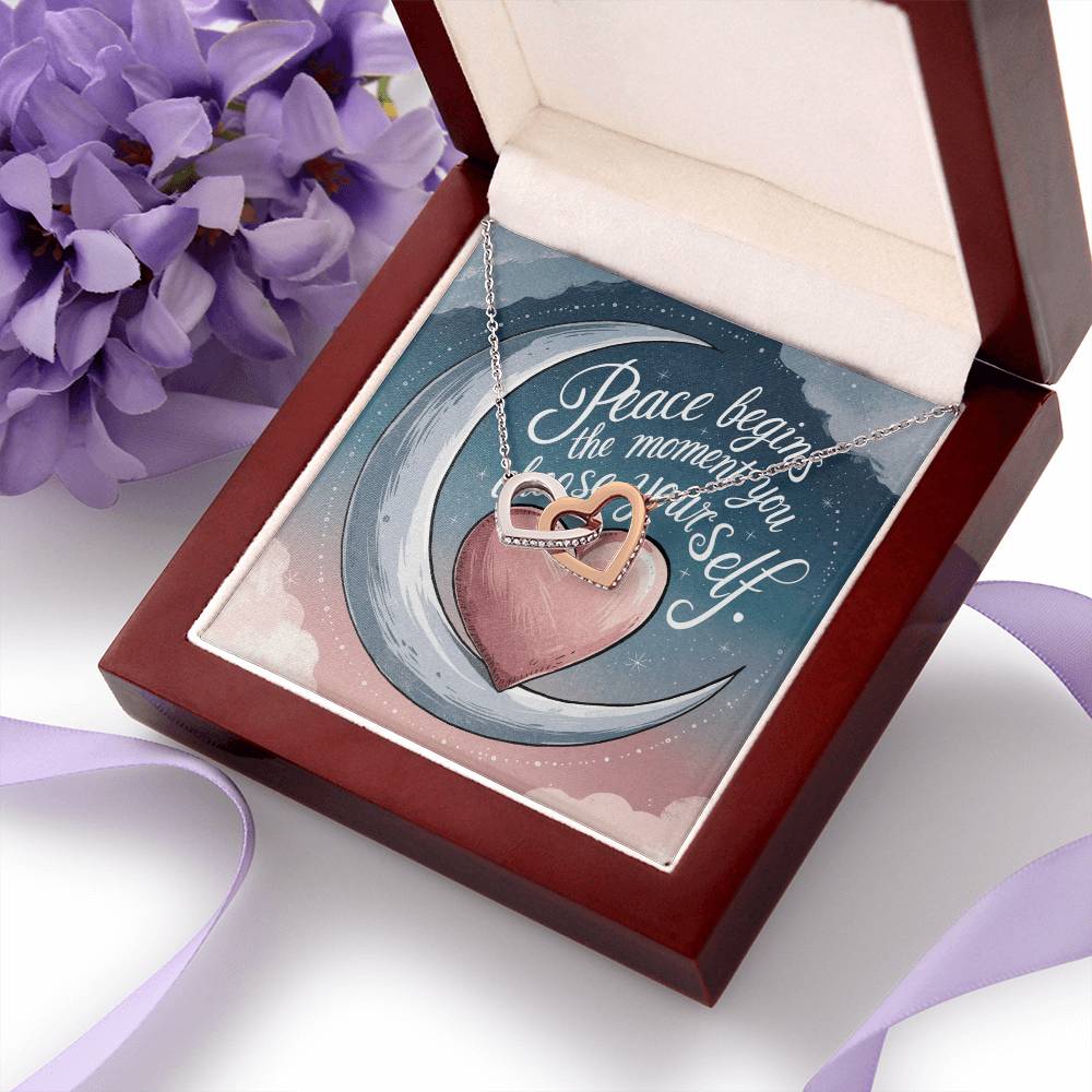Peace Begins The Moment You Choose Yourself: Interlocking Hearts Necklace - Mental Health Gift, Self-Love, Anxiety, PTSD Support