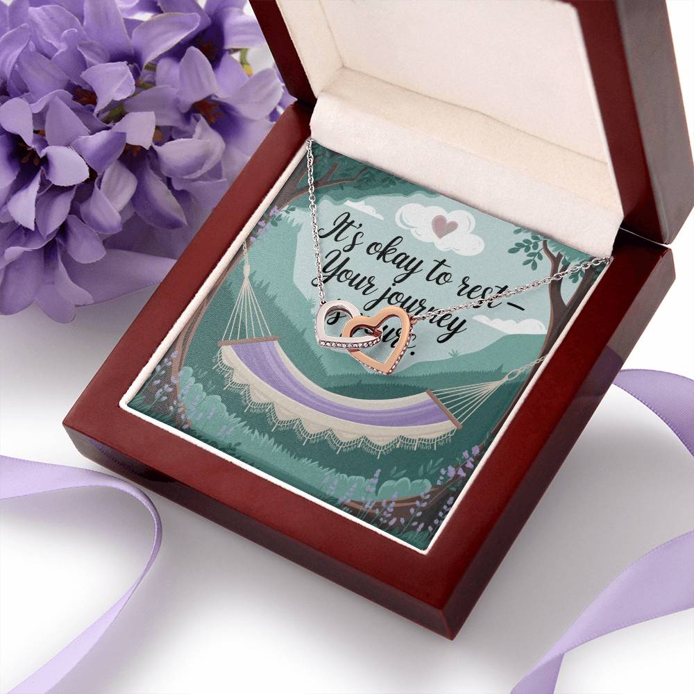 It's Okay To Rest - Your Journey Is Yours: Interlocking Hearts Necklace - Mental Health Gift, Self-Love, Anxiety, PTSD Support