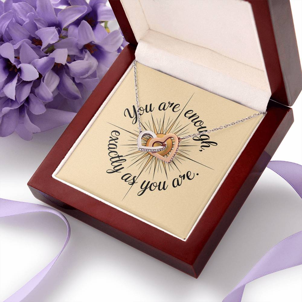 You Are Enough, Exactly As You Are: Interlocking Hearts Necklace - Mental Health Gift, Self-Love, Anxiety, PTSD Support